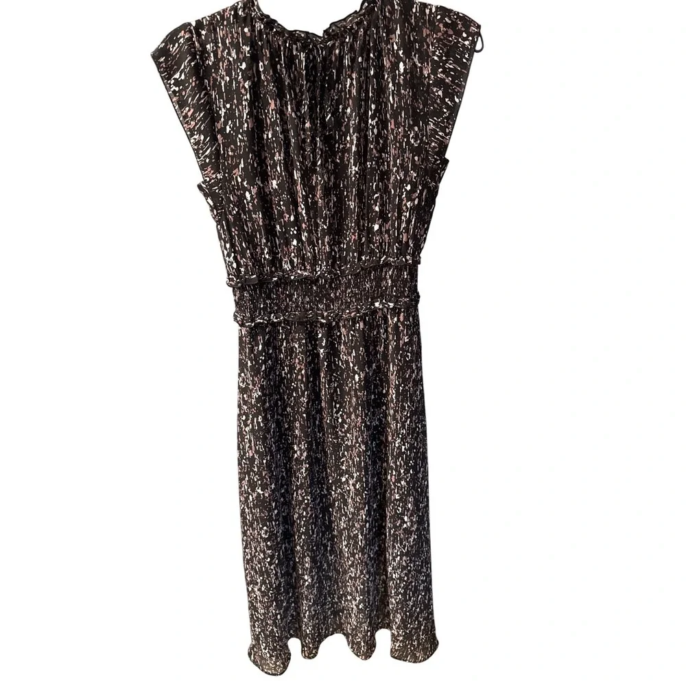 Simply Vera Vera Wang Dress XS Black‎ Sleeveless Ruffle Neck Abstract Print